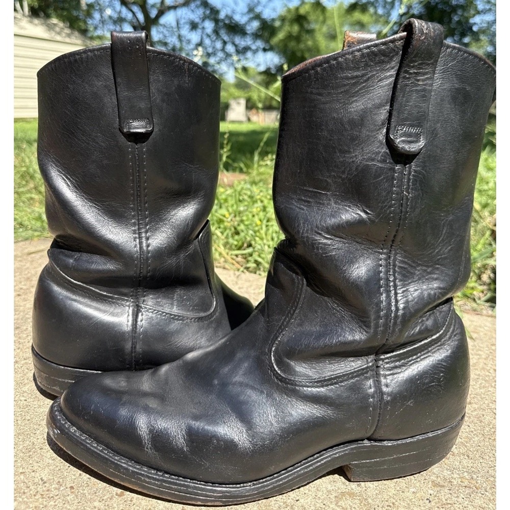 Vtg 70s RED WING Pecos Black Leather Western Work Boots Biker Men's 10.5D - Picture 3 of 10